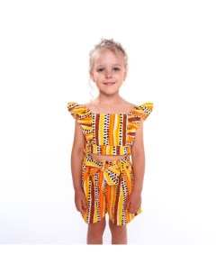 Комплект для девочки топ шорты цвет светло бежевый чёрный оранжевый рост 128см Luneva