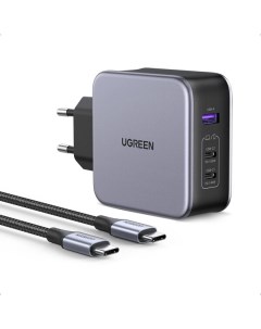 Сетевое зарядное устройство UGREEN CD289-90549; USB-A+2*USB-C 140W GaN Tech + C to C кабель 2M, Black Ugreen