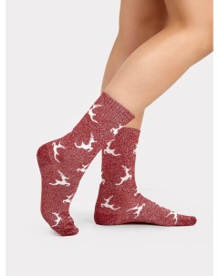 Высокие женские носки с люрексом красного цвета с оленями Mark formelle