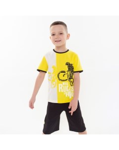Комплект футболка шорты для мальчика цвет жёлтый чёрный рост 110 Luneva
