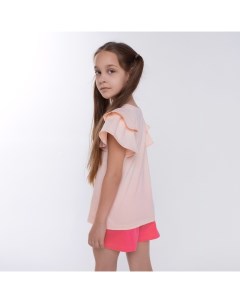 Комплект для девочки футболка шорты цвет персиковый коралловый рост 110 см Luneva