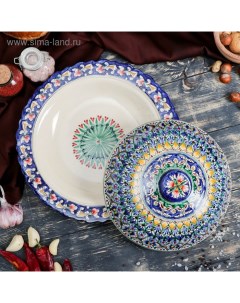 Блинница Риштанская Керамика Цветы 32 см синий Шафран