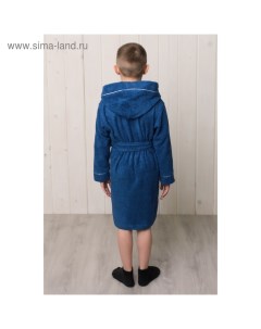 Халат для мальчика с капюшоном рост 116 см синий махра Homeliness