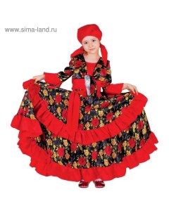 Карнавальный цыганский костюм для девочки красный с двойной оборкой по юбке р 28 рост 110 см Страна карнавалия