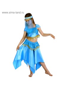 Карнавальный костюм Восточная красавица Лейла повязка топ юбка цвет голубой р р 32 рост 122 128 см Страна карнавалия