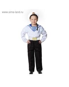 Карнавальный костюм Моряк в бескозырке для мальчика белая фланка брюки ремень р 34 рост 134 см Страна карнавалия