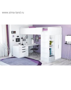 Кровать чердак kids Simple с письменным столом и шкафом цвет белый Polini