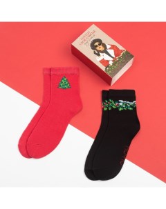 Набор новогодних женских носков Счастье р 36 40 23 25 см 2 пары Kaftan