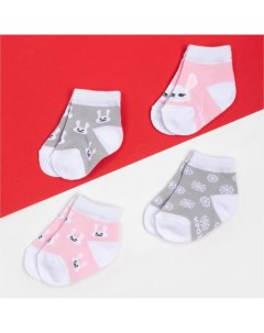 Набор новогодних носков для девочки Зайчик 4 пары 10 12 см Крошка я