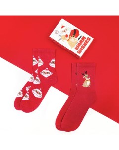 Набор новогодних женских носков Санта р 36 39 23 25 см 2 пары Kaftan