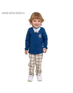 Костюм из футболки поло джемпера и брюк Маленький джентльмен рост 80 см цвет бежево син Веселый малыш