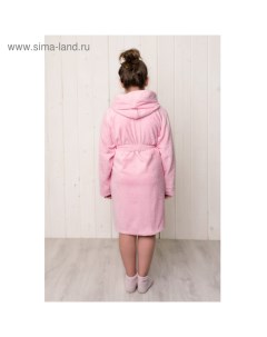 Халат для девочки с капюшоном рост 140 см розовый махра Homeliness