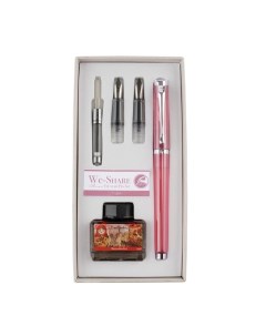 Набор WE SHARE ручка перьевая розового цвета с пером размера М 2 сменные насадки с перьями размеров  Pierre cardin