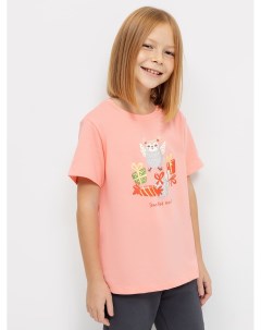 Хлопковая футболка кораллового цвета с принтом для девочек Mark formelle