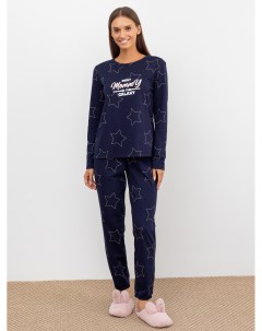 Женский домашний комплект джемпер и брюки в звёзды на синем Mark formelle