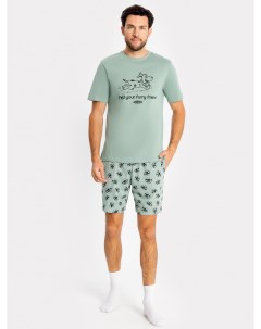 Комплект мужской футболка шорты в зеленом оттенке с принтом собаки Mark formelle