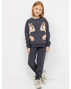 Теплый комплект для девочки джемпер и брюки графитового цвета с лисичками Mark formelle