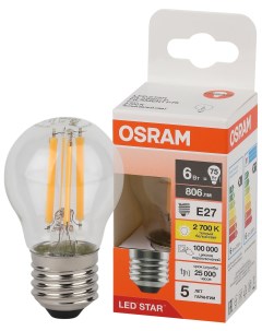 Лампа светодиодная филаментная Р75 6Вт Е27 3000К 4058075684720 LED Osram