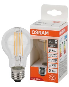 Лампа светодиодная филаментная А75 6Вт Е27 4000К 4058075684096 LED Osram