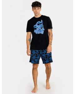 Комплект мужской футболка шорты черный с принтом синие драконы Mark formelle