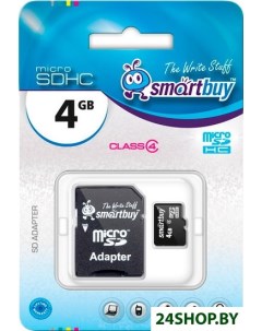 Карта памяти microSDHC 4 GB Class 4 SD адаптер SB4GBSDCL4 01 Smartbuy