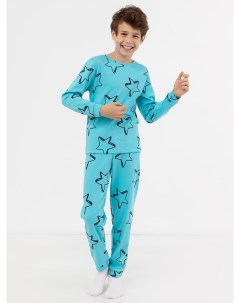 Хлопковый комплект для мальчиков лонгслив и брюки бирюзового цвета с звездочку Mark formelle