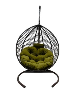 Подвесное кресло кокон Капля Зигзаг чёрный с подушкой зелёной Craftmebel