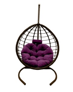Подвесное кресло кокон Капля Сфера коричневый с подушкой фиолетовой Craftmebel