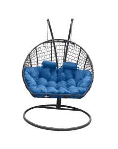 Подвесное кресло кокон Двойной Премиум Кольца графит с подушкой голубой Craftmebel