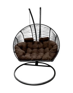 Подвесное кресло кокон Двойной Премиум Зигзаг чёрный с подушкой коричневой Craftmebel