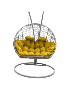 Подвесное кресло кокон Двойной Премиум Кольца белый с подушкой жёлтой Craftmebel