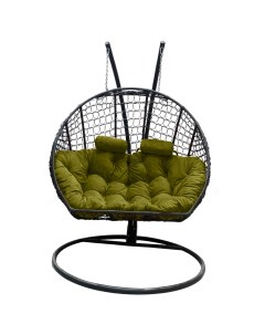 Подвесное кресло кокон Двойной Премиум Кольца чёрный с подушкой зелёной Craftmebel
