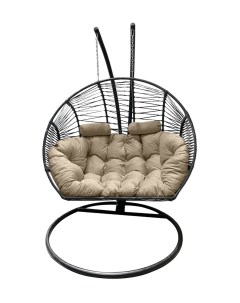 Подвесное кресло кокон Двойной Премиум Зигзаг чёрный с подушкой бежевой Craftmebel