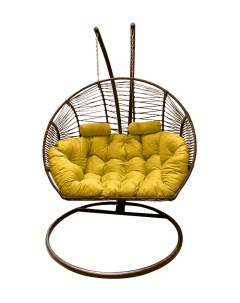 Подвесное кресло кокон Двойной Премиум Зигзаг коричн с подушкой жёлтой Craftmebel