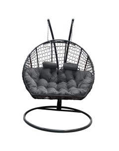 Подвесное кресло кокон Двойной Премиум Кольца чёрный с подушкой серой Craftmebel