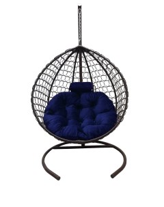 Подвесное кресло кокон Капля Премиум коричневый с подушкой синей Craftmebel