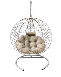 Подвесное кресло кокон Круглый Премиум белый с подушкой бежевой Craftmebel
