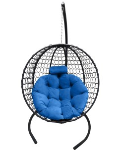 Подвесное кресло кокон Круглый Премиум чёрный с подушкой голубой Craftmebel