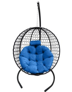 Подвесное кресло кокон Круглый Премиум чёрный с подушкой голубой Craftmebel