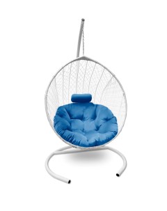 Подвесное кресло кокон Капля Стандарт белый с подушкой голубой Craftmebel