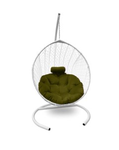 Подвесное кресло кокон Капля Стандарт белый с подушкой зелёной Craftmebel