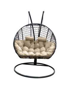 Подвесное кресло кокон Двойной Премиум Кольца чёрный с подушкой бежевой Craftmebel