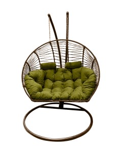 Подвесное кресло кокон Двойной Премиум Зигзаг коричн с подушкой зелёной Craftmebel