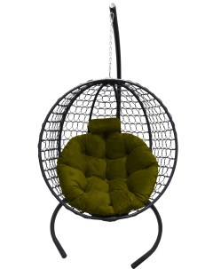 Подвесное кресло кокон Круглый Премиум чёрный с подушкой зелёной Craftmebel