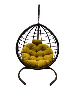 Подвесное кресло кокон Капля Сфера чёрный с подушкой жёлтой Craftmebel