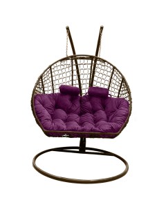 Подвесное кресло кокон Двойной Премиум Кольца коричн с подушкой фиолетовой Craftmebel