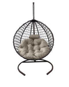 Подвесное кресло кокон Капля Премиум коричневый с подушкой бежевой Craftmebel