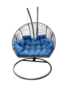 Подвесное кресло кокон Двойной Премиум Зигзаг графит с подушкой голубой Craftmebel
