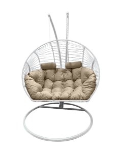 Подвесное кресло кокон Двойной Премиум Зигзаг белый с подушкой бежевой Craftmebel