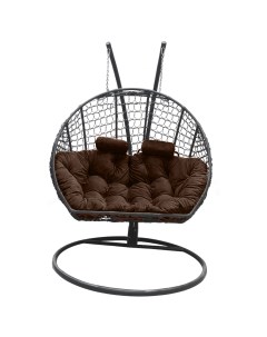 Подвесное кресло кокон Двойной Премиум Кольца графит с подушкой коричневой Craftmebel